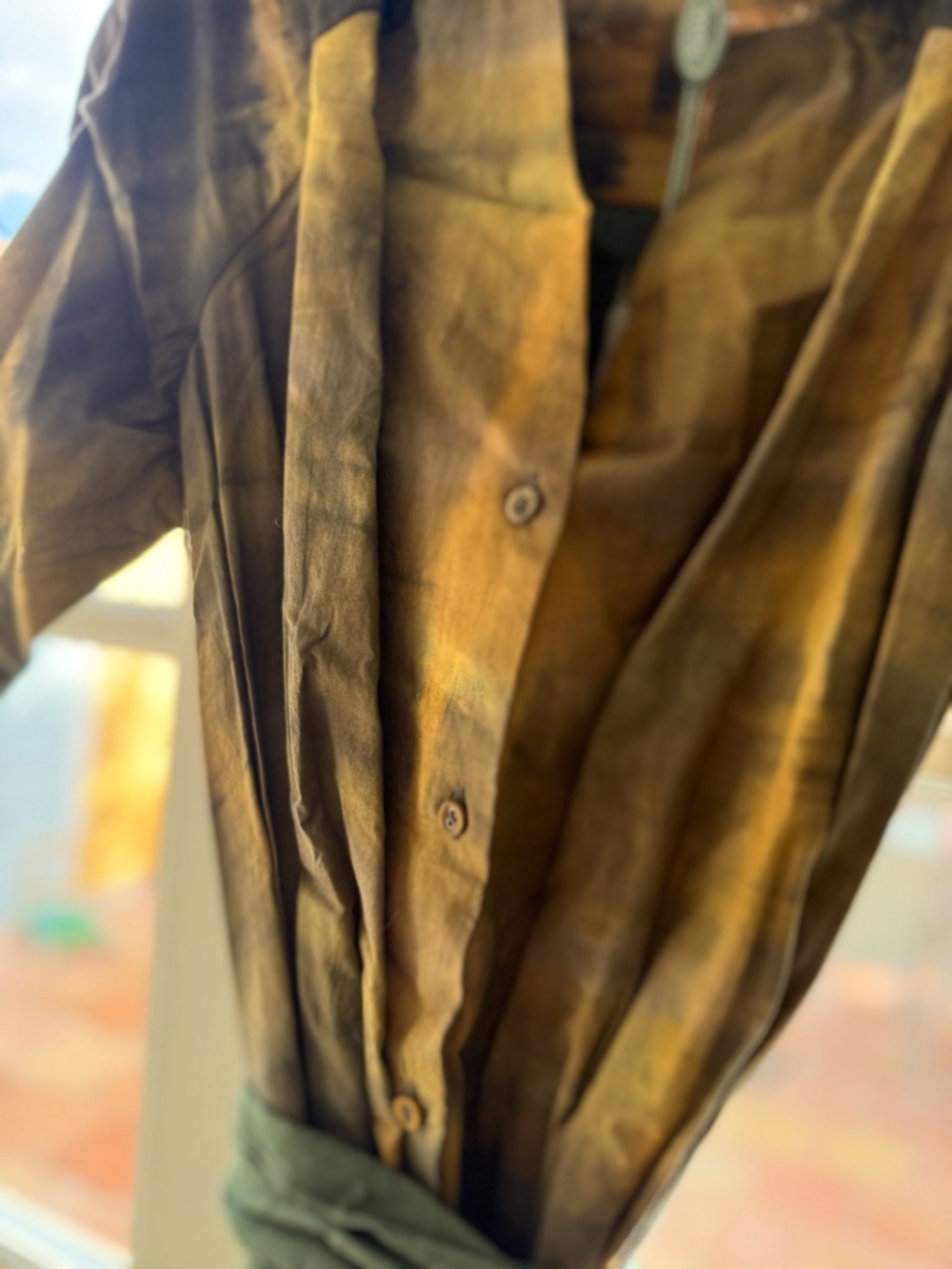 Tie-Dye Midi Shirt Dress in Olive and Brown - Picture 2 of 5
